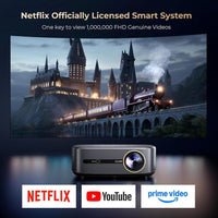 Proyector Alvar con WiFi 6, Bluetooth, sonido dbx-tv y aplicaciones integradas como Netflix, ideal para cine en casa o exterior