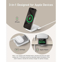 Anker MagGo Estación de Carga Inalámbrica 3 en 1 para iPhone, compatible con MagSafe, cargador plegable 15W Qi2, AirPods, Apple Watch