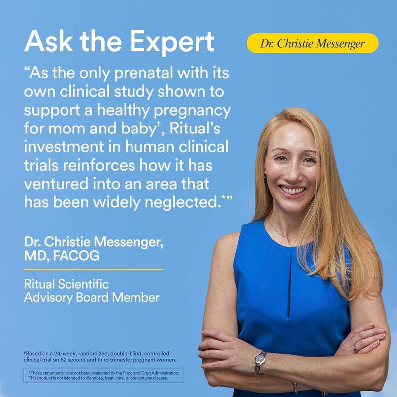 Multivitamínico Prenatal Ritual para Mujeres, con Folato, Colina y Omega-3 DHA para Soporte Fetal y Maternal, Sin OGM, Vegano