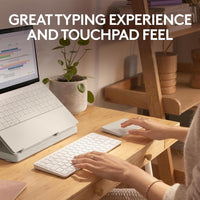 Kit de escritorio Logitech Casa con soporte para laptop, teclado inalámbrico y panel táctil