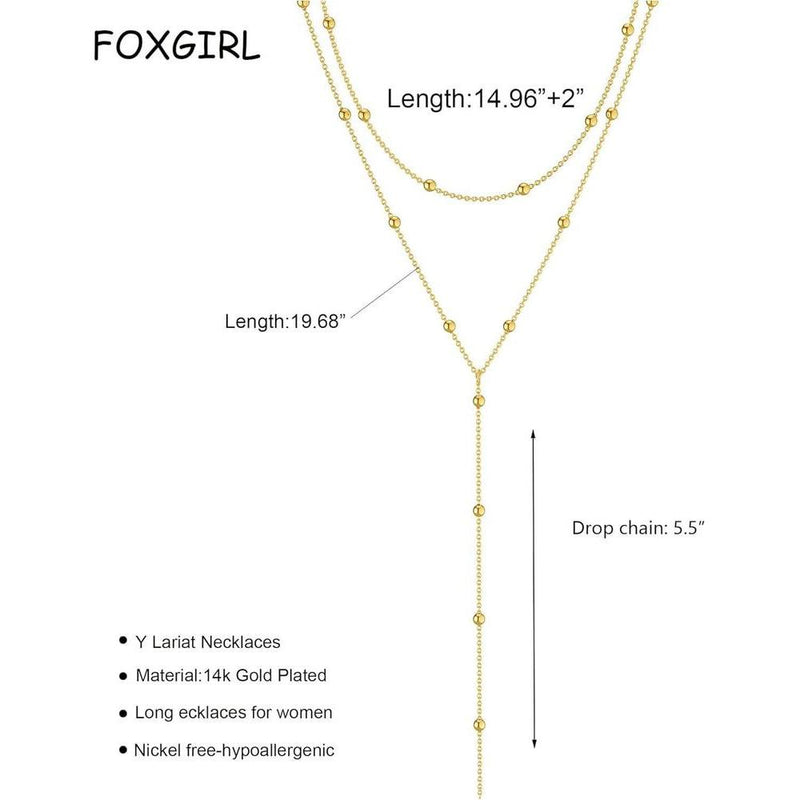 Foxgirl Lariat - Collar oro para mujer, delicado collar chapado en oro 14k, diseño en Y con cadena de circonita cúbica