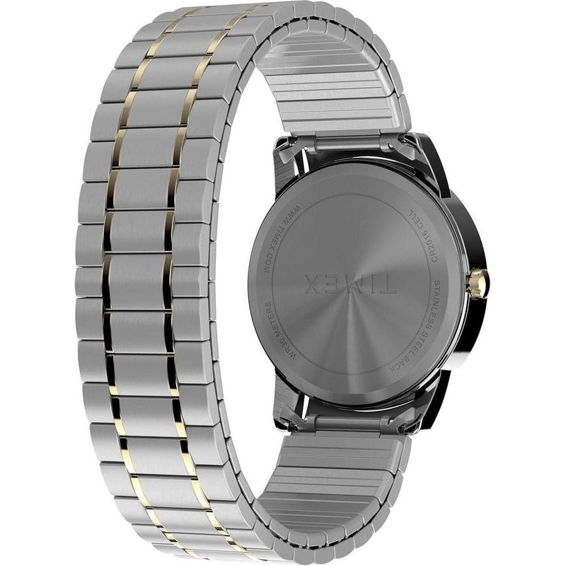 Timex Easy Reader con caja de dos tonos, banda de expansión multicolor, esfera blanca, y resistente al agua