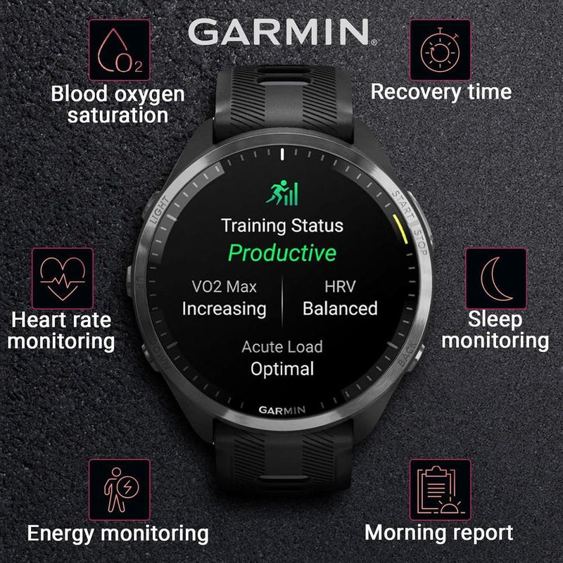 Garmin Forerunner 965 Reloj inteligente premium con GPS para correr y triatlón, incluye pantalla AMOLED y bisel de titanio