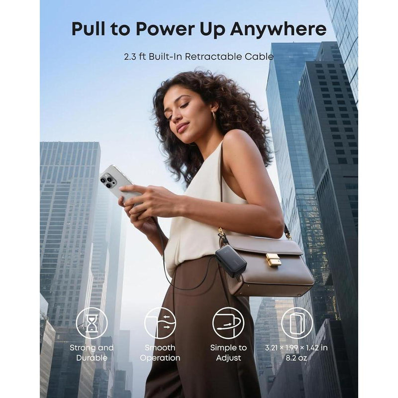 Anker Nano Power Bank, cargador portátil de 10,000 mAh con cable retráctil de alta potencia y pantalla inteligente