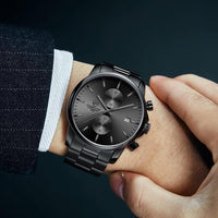 Reloj cronógrafo para hombre GOLDEN HOUR, acero inoxidable, resistente al agua, movimiento de cuarzo y fecha automática
