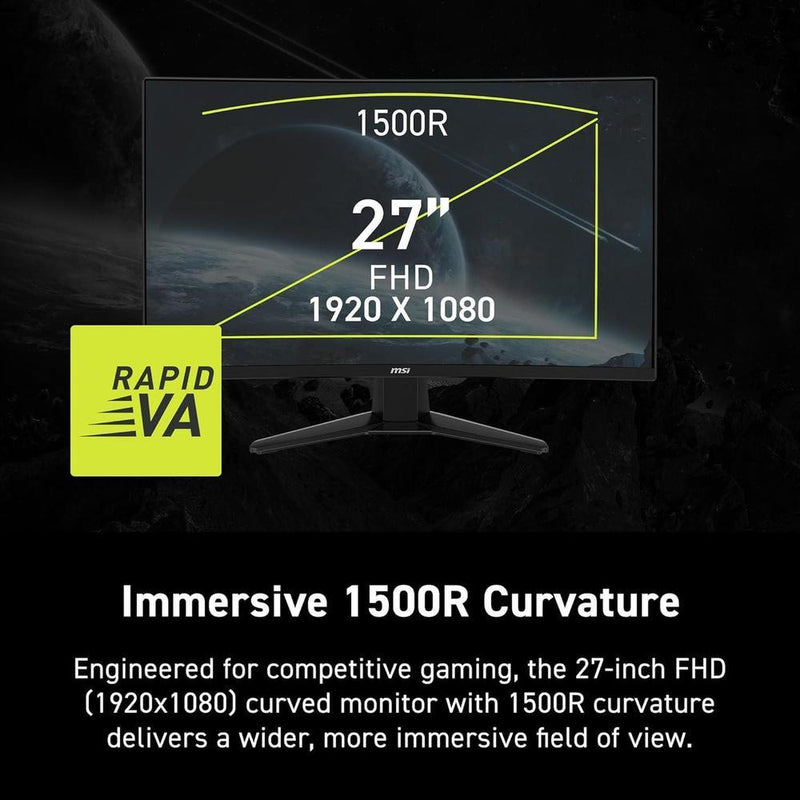 Monitor para juegos MSI MAG 274CF E20 con resolución FHD, 200Hz, 0.5ms, HDR, Adaptive Sync, HDMI y DisplayPort, negro
