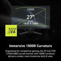 Monitor para juegos MSI MAG 274CF E20 con resolución FHD, 200Hz, 0.5ms, HDR, Adaptive Sync, HDMI y DisplayPort, negro