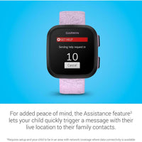 Reloj inteligente Garmin Bounce para niños con texto bidireccional, mensajes de voz y seguimiento de ubicación, lila floral