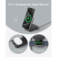 Anker MagGo Estación de carga 3 en 1 para iPhone 17, compatible MagSafe, Qi2 certificado, Apple Watch, AirPods y más