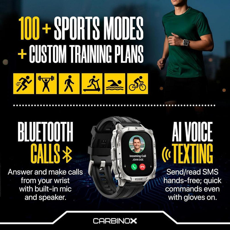 CARBINOX Edge Smart Watch Rugged con AMOLED, acero inoxidable, resistencia IP69K/5ATM, rastreadores de fitness, GNSS