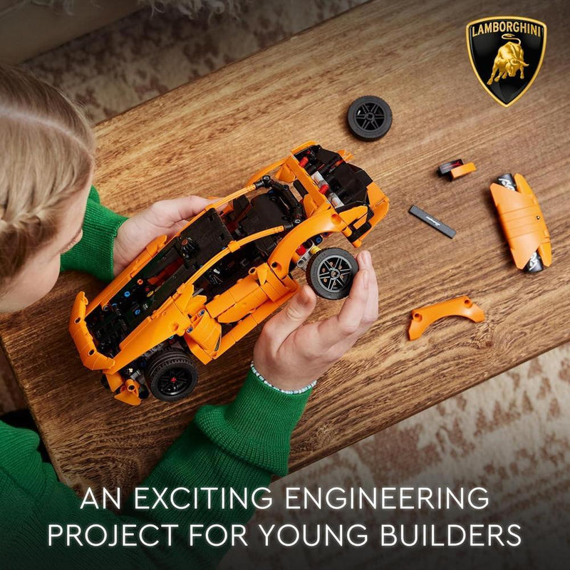 LEGO Technic Lamborghini Huracán Tecnica en Naranja para Niños, Juguete de Coche con Motor V10, Dirección Funcional y Puertas Abatibles