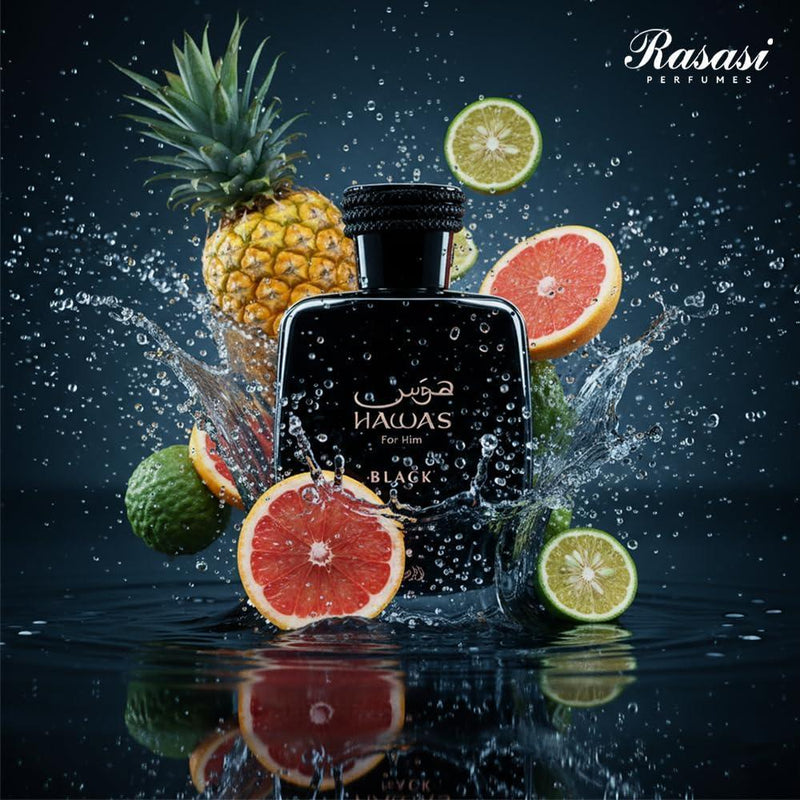 RASASI HAWAS BLACK: fragancia exótica femenina con notas de piña, madera de cedro y ámbar