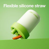 Botella de agua para niños de acero inoxidable, correa y tapa botón, diseño portátil y seguro para viajes, verde matcha