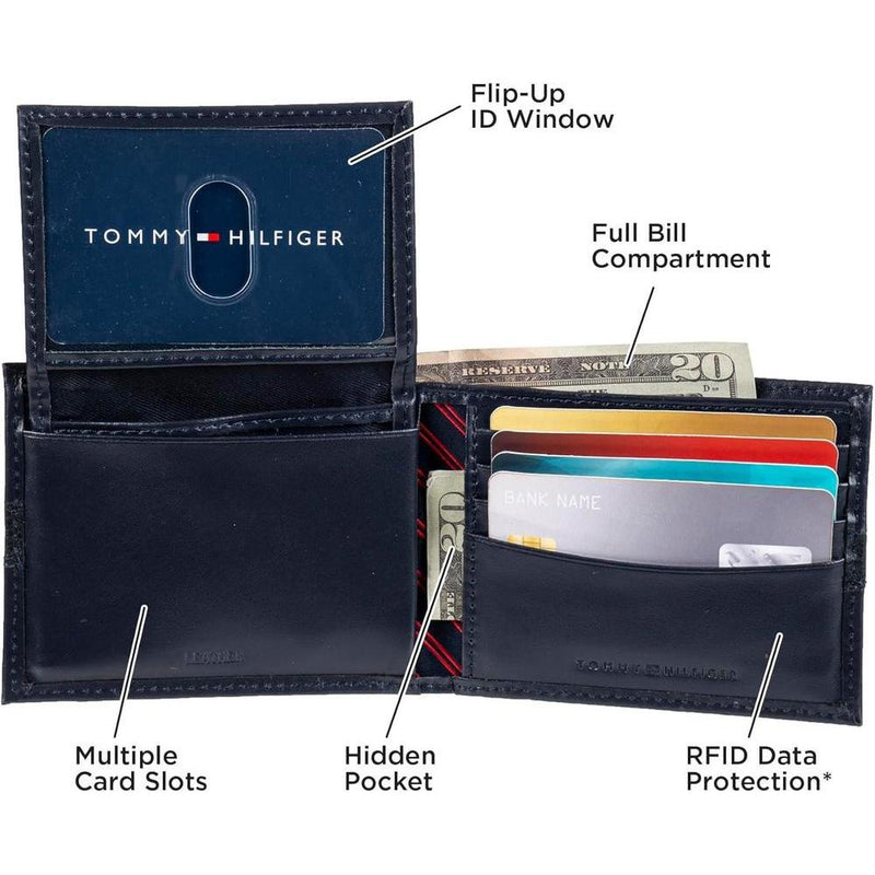 Billetera Tommy Hilfiger para hombre diseño clásico de cuero auténtico