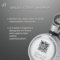 Lattafa Fakhar Platin Eau de Parfum para hombre, fragancia picante de madera con bergamota, jengibre y sándalo, aroma audaz y moderno