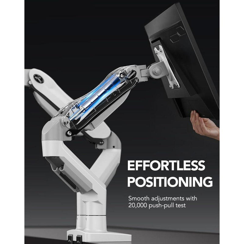 HUANUO Soporte ajustable para monitor dual con brazo giratorio y montaje VESA. Compatible con pantallas de computadora, blanco