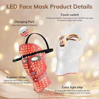 Máscara de terapia de luz roja para cara, LED inalámbrica recargable por USB C, ideal para hogar, trabajo, yoga y más actividades