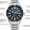 Reloj Citizen Promaster Dive automático de acero inoxidable con esfera degradado azul, certificado ISO (Modelo: NY0129-58L)