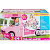 Barbie DreamCamper 3 en 1, juego muñecas con 50 accesorios, transforma en camión, barco y casa, incluye piscina