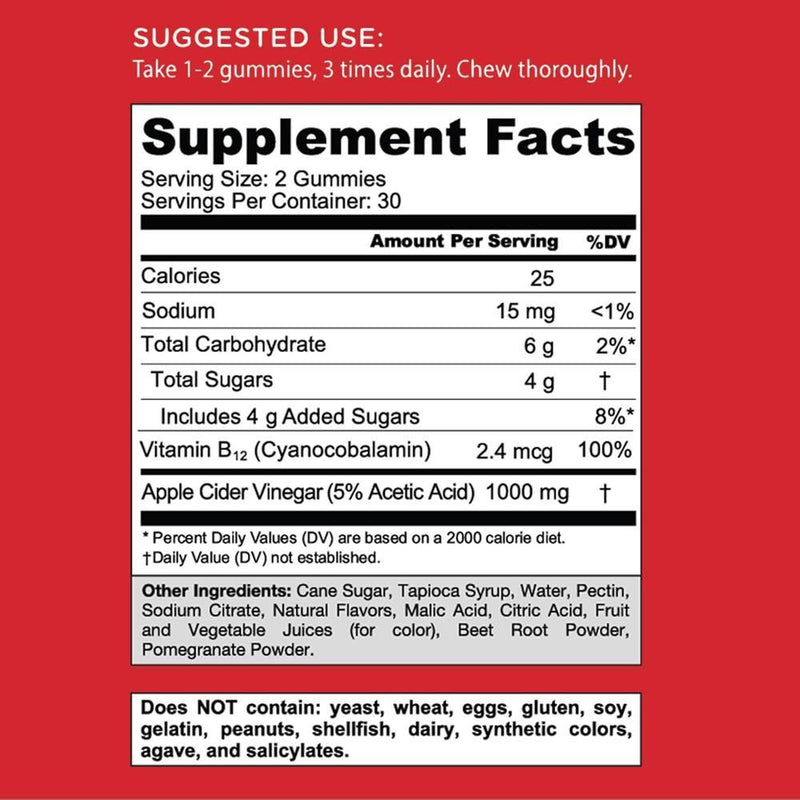 Goli Gummies de Vinagre de Manzana con Vitamina B12, Remolacha y Granada - Veganas y Gluten-Free, 60 gomitas