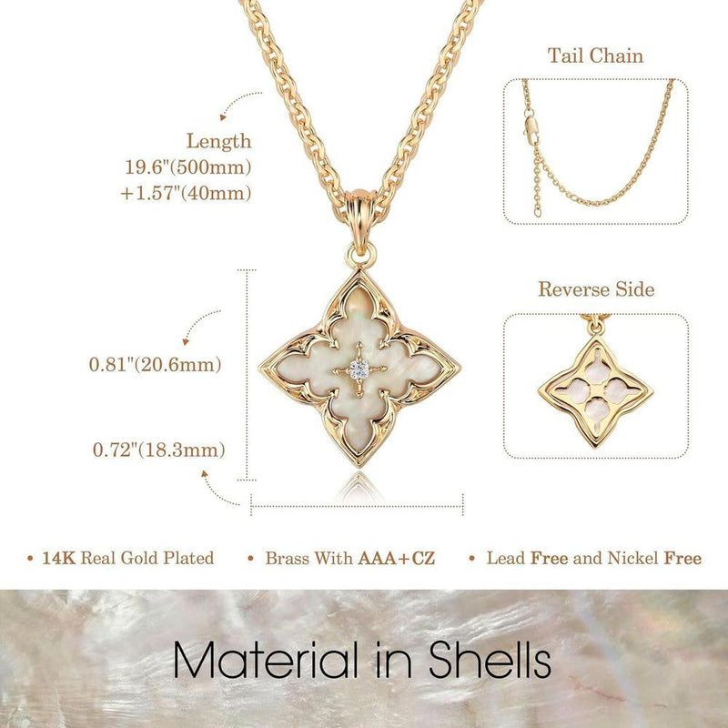 Fettero Collar de trébol de oro para mujer con colgante de circonita cúbica chapada en oro de 14 quilates y cadena ajustable