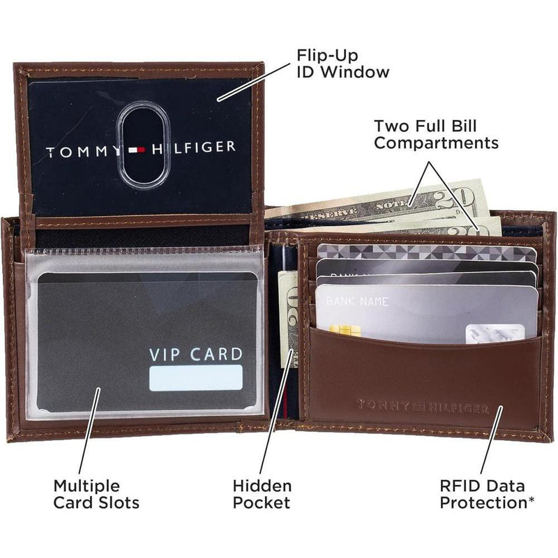 Cartera Tommy Hilfiger de piel auténtica para hombre, con ventana de identificación y múltiples ranuras para tarjetas