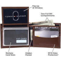 Cartera Tommy Hilfiger de piel auténtica para hombre, con ventana de identificación y múltiples ranuras para tarjetas