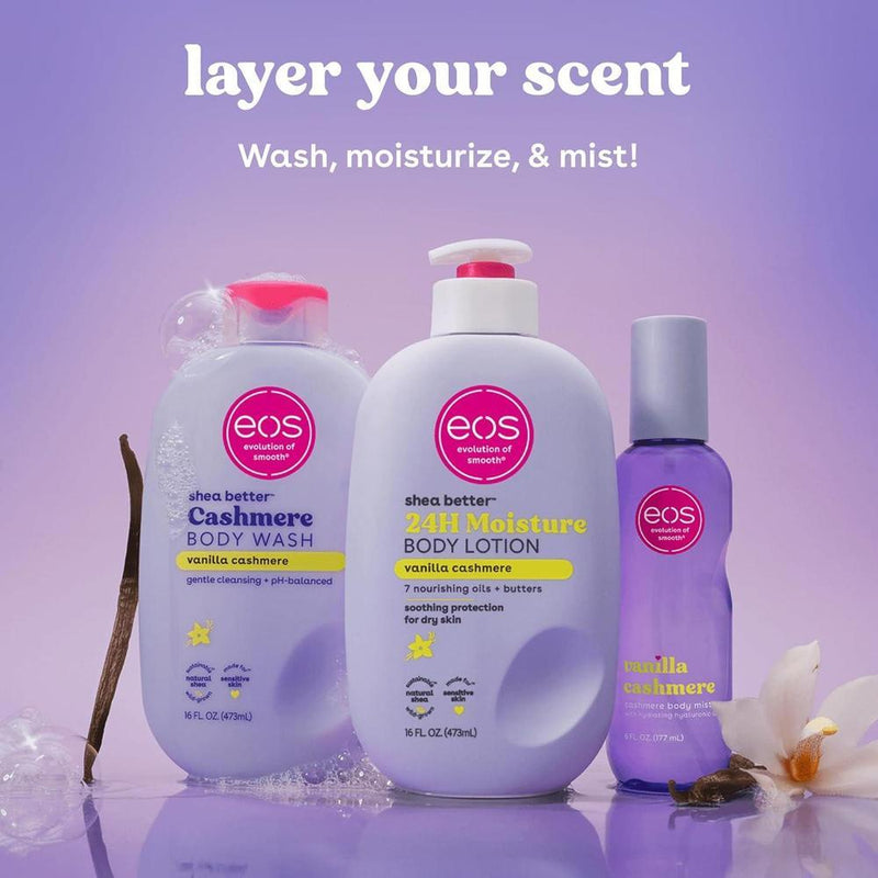 eos Shea Better Loción Corporal Vanilla Cashmere, Hidratación 24 Horas, Ligera y No Grasosa, Karité Natural, Vegana