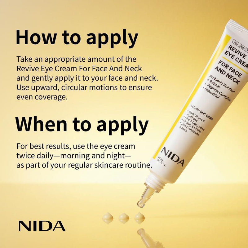 NIDA Revive Crema De Ojos Para Cara Y Cuello Con Probióticos Retinal Complejo De Péptidos Y Bakuchiol 40ml