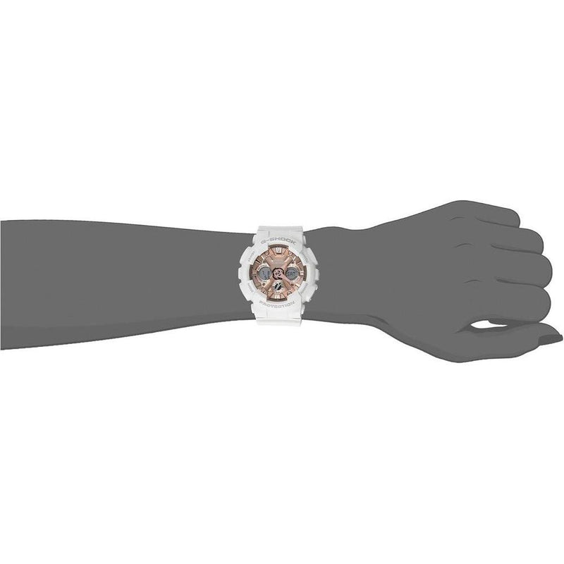 Reloj Casio G-Shock Blanco y Oro Rosa - Resistente al Agua y Golpes, Ideal para Mujer, Modelo GMS-S120MF-7A2CR