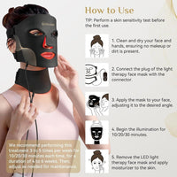 Máscara de terapia LED para cuidado avanzado de la piel facial y de cuello, rejuvenecimiento casero con colágeno