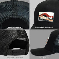 Gorra de hombre Timberland diseño camionero con parche montaña, ajuste de broche y banda anti-humedad
