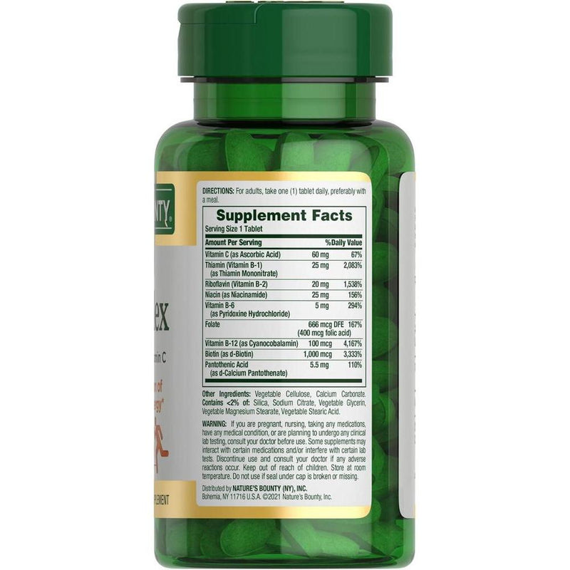 Nature's Bounty Vitaminas del Complejo Súper B con Vitamina C y Ácido Fólico para energía celular e inmunidad