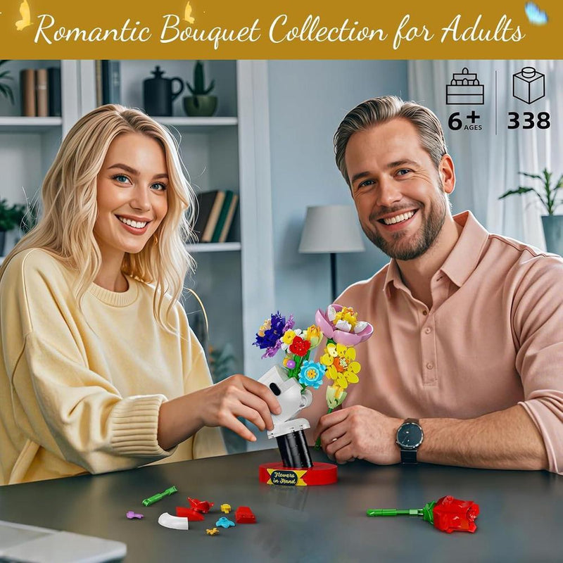 Ramo de flores con soporte, juego de construcción de flores artificiales, regalo para San Valentín
