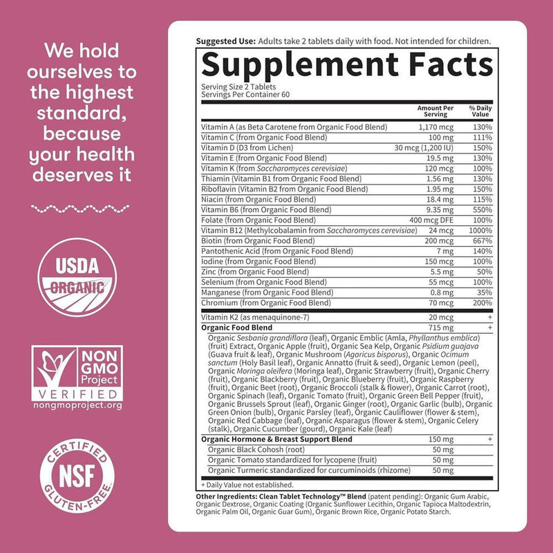 Garden of Life Multivitaminas para Mujeres Mayores de 40, Apoyo a la Salud Hormonal y del Seno, Orgánicas y Veganas