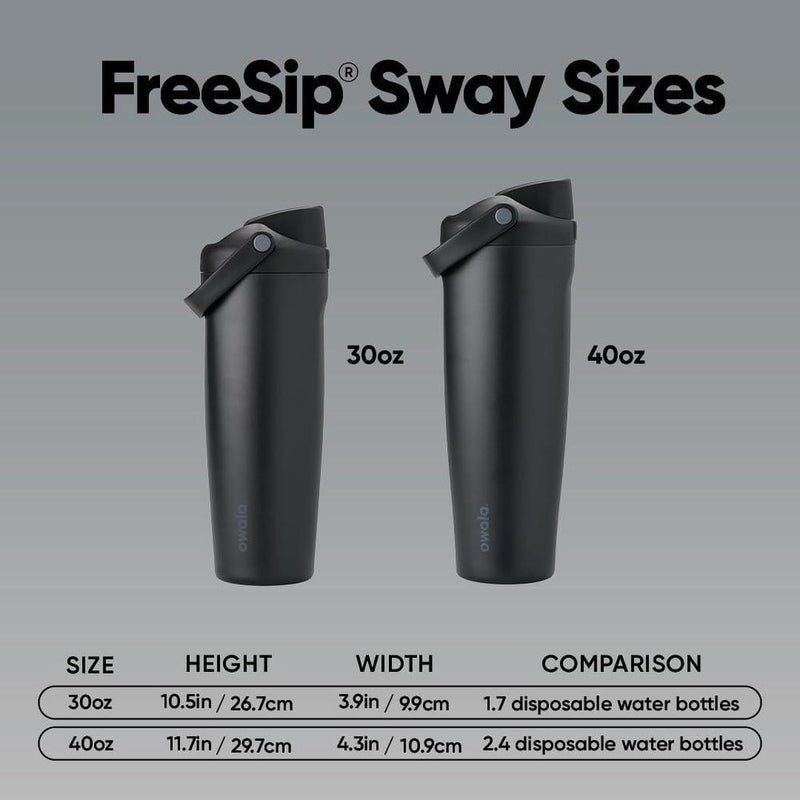 Owala FreeSip Sway de acero inoxidable, botella de agua aislante en color negro, ideal para deportes y actividades al aire libre