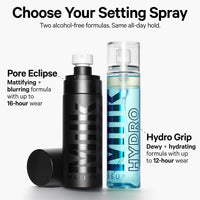 Milk Makeup Hydro Grip Set y Refresh Spray: Fijador e hidratante facial con ácido hialurónico. Mantiene el maquillaje 12 horas