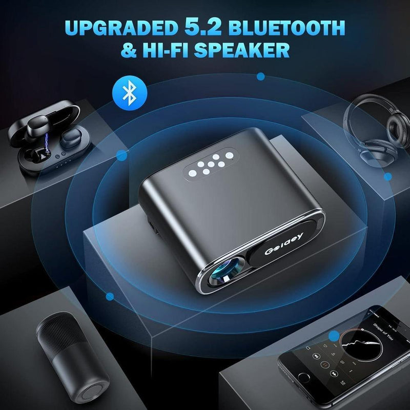 Proyector portátil 4K con auto enfoque, WiFi y Bluetooth, corrección de keystone, zoom 50%-100%, ideal para cine en casa y exterior