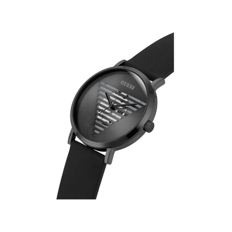 Reloj GUESS para hombre, correa de silicona, esfera negra, movimiento de cuarzo, resistente al agua y a golpes