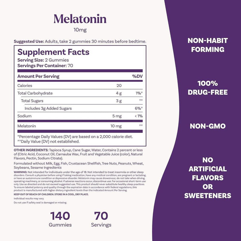 Gomitas de melatonina Natrol para adultos con 10 mg, sabor fresa, 140 unidades para apoyo al sueño hasta 70 días