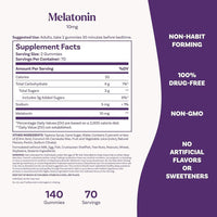 Gomitas de melatonina Natrol para adultos con 10 mg, sabor fresa, 140 unidades para apoyo al sueño hasta 70 días