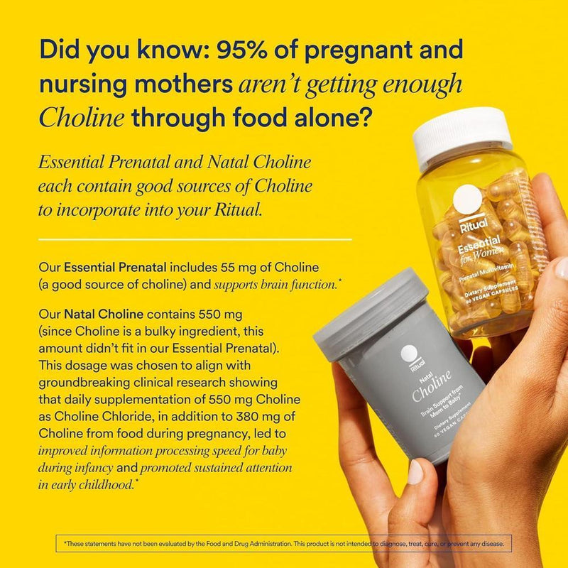 Multivitamínico Prenatal Ritual para Mujeres, con Folato, Colina y Omega-3 DHA para Soporte Fetal y Maternal, Sin OGM, Vegano