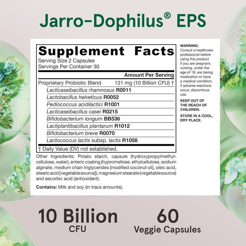 Jarrow Formulas Jarro-Dophilus EPS con 10 mil millones de UFC para apoyo intestinal, cápsulas veganas para hombres y mujeres