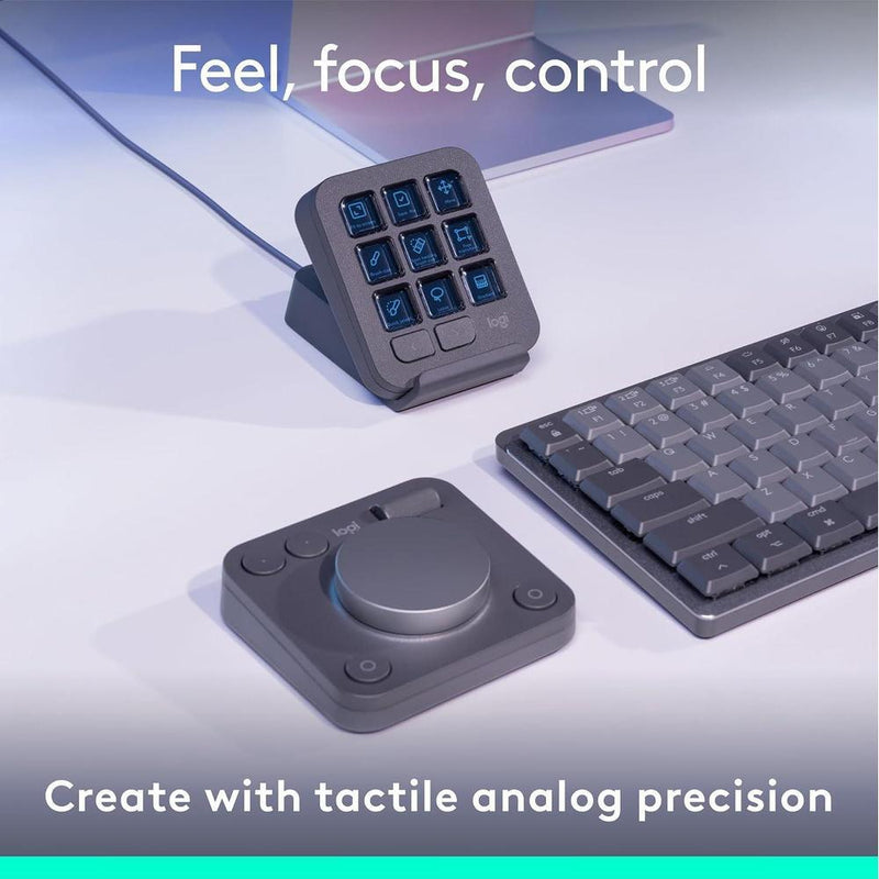 Consola Creativa Logitech MX con 9 teclas LCD personalizables, dial de control, incluye membresía Adobe Cloud 3 meses