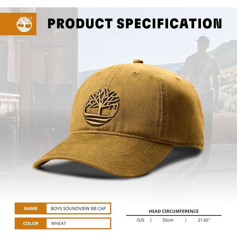 Gorra Timberland Soundview para niños de 7 a 14 años, algodón 100%, ajustable y duradera