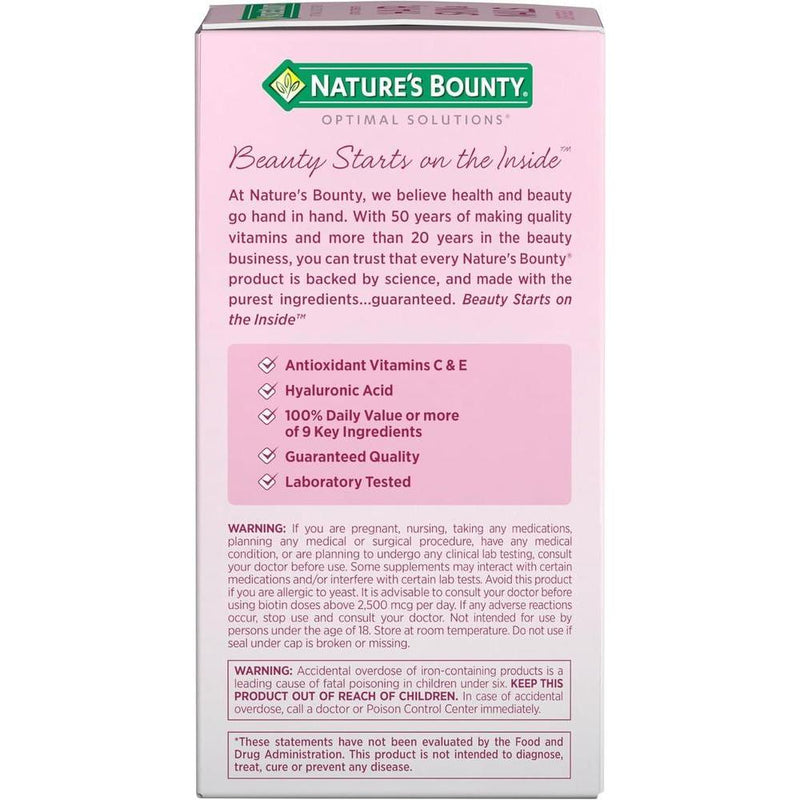 Suplemento Vitaminico Avanzado para Cabello, Piel y Uñas con Biotina y Ácido Hialurónico de Nature's Bounty
