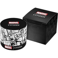 Citizen Reloj Eco-Drive Marvel Avengers para hombre, tono dorado con correa de silicona negra y ventana de calendario