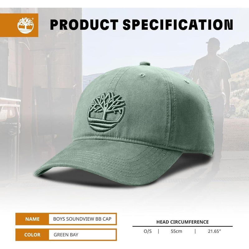 Gorra de béisbol Timberland Soundview para niños, lona de algodón ajustable, ligera y duradera de talla única