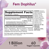 Jarrow Formulas Fem-Dophilus con 1 mil millones de UFC y 2 cepas científicas, suplemento para apoyo del tracto vaginal y urinario