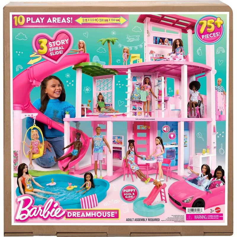 Casa de muñecas Barbie Dreamhouse con tobogán espiral, 75+ accesorios, ascensor para mascotas y zonas de juego